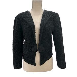Vtg Susan Bristol Black Mohair Wool Hand Embroidered Cardigan Sweater Jacket S